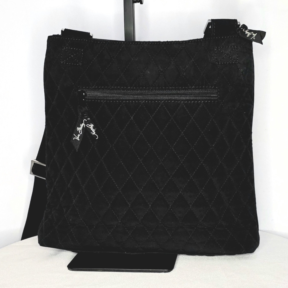 Vera Bradley Black Quilted Crossbody Bag |Leopard Print Lining |Adjustable Strap - Picture 4 of 9